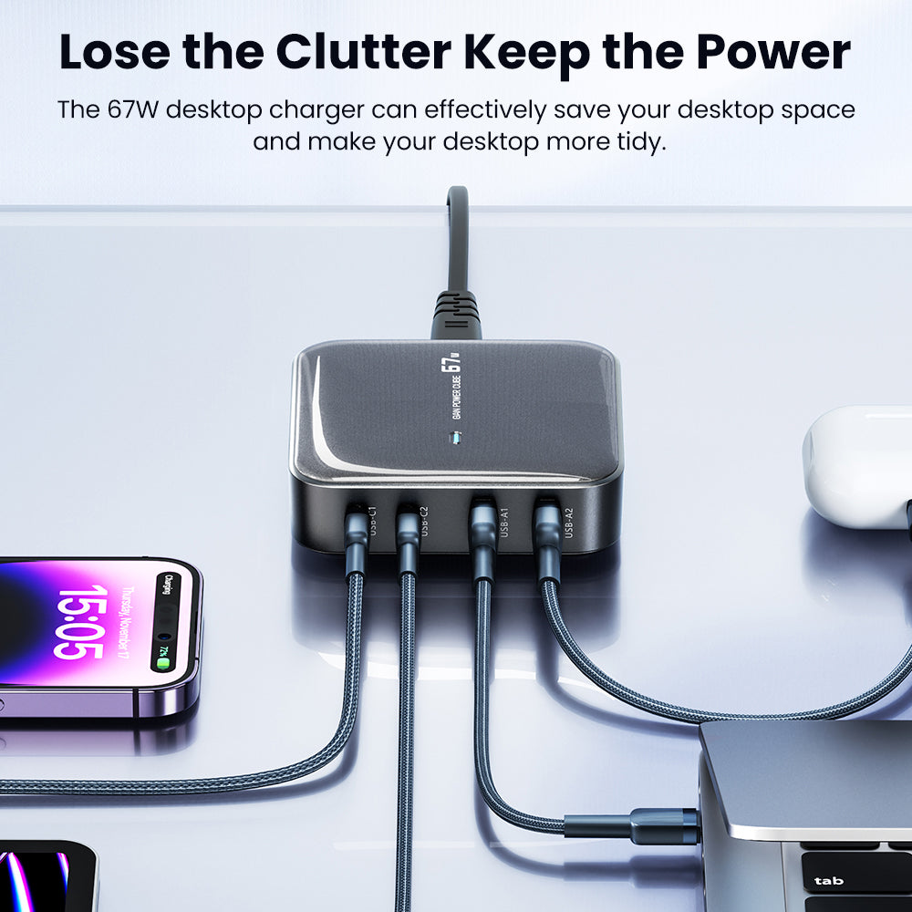 TOOCKI 2 Type-C + 2 USB-A PD 67W Fast Charging Adapter GaN Desktop Charger TOOCKI 2 Type-C + 2 USB-A PD 67W Fast Charging Adapter GaN Desktop Charger